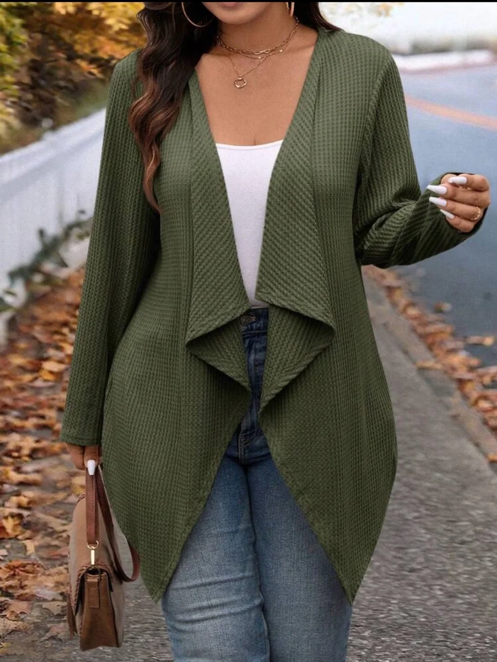 SHEIN Olive Green Draped Open-Front Women's Cardigan